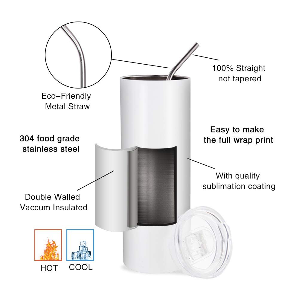 PYD Life USA Warehouse 20oz Stainless Steel Sublimation Skinny Straight Tumbler With Lid Straw Sublimation Cup 2024 Tumbler