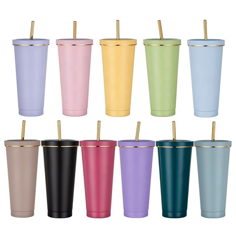 OEM Fast Selling 500ml/750ml Stainless Steel 304 Double Wall Insulated Vacuum Thermos Tumbler with Straw Lids for Water & Food