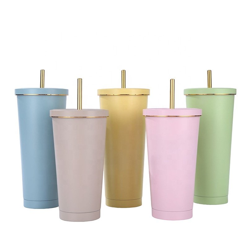 OEM Fast Selling 500ml/750ml Stainless Steel 304 Double Wall Insulated Vacuum Thermos Tumbler with Straw Lids for Water & Food