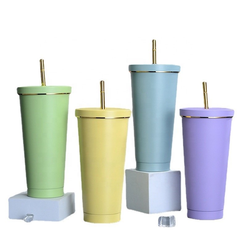 OEM Fast Selling 500ml/750ml Stainless Steel 304 Double Wall Insulated Vacuum Thermos Tumbler with Straw Lids for Water & Food