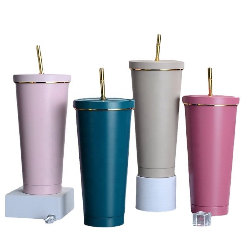 OEM Fast Selling 500ml/750ml Stainless Steel 304 Double Wall Insulated Vacuum Thermos Tumbler with Straw Lids for Water & Food