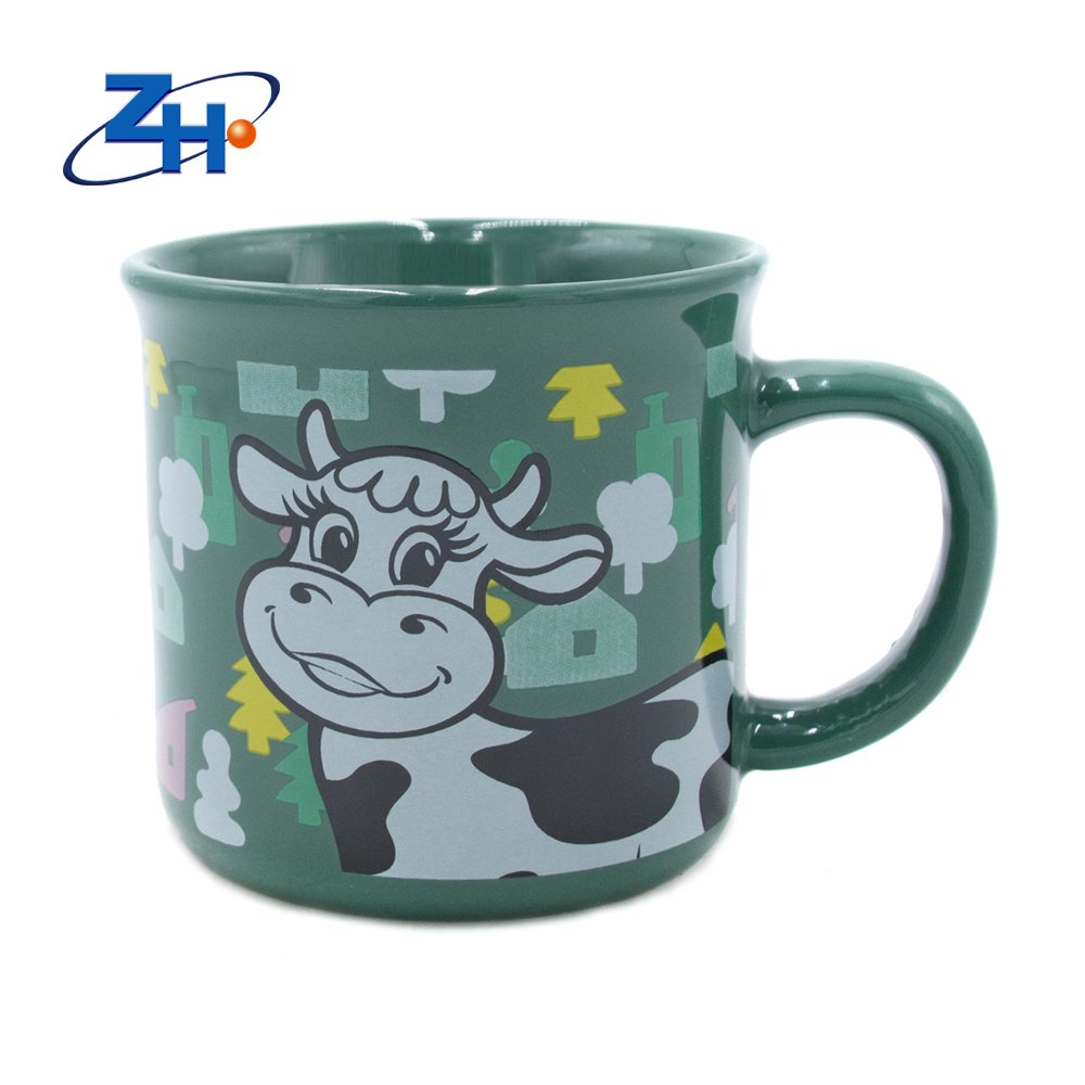 Custom Printed Coffee Mugs Cute Contemporary HANDGRIP for Drink Little Dairy Cow Handled Ceramic High Quality Printed Green