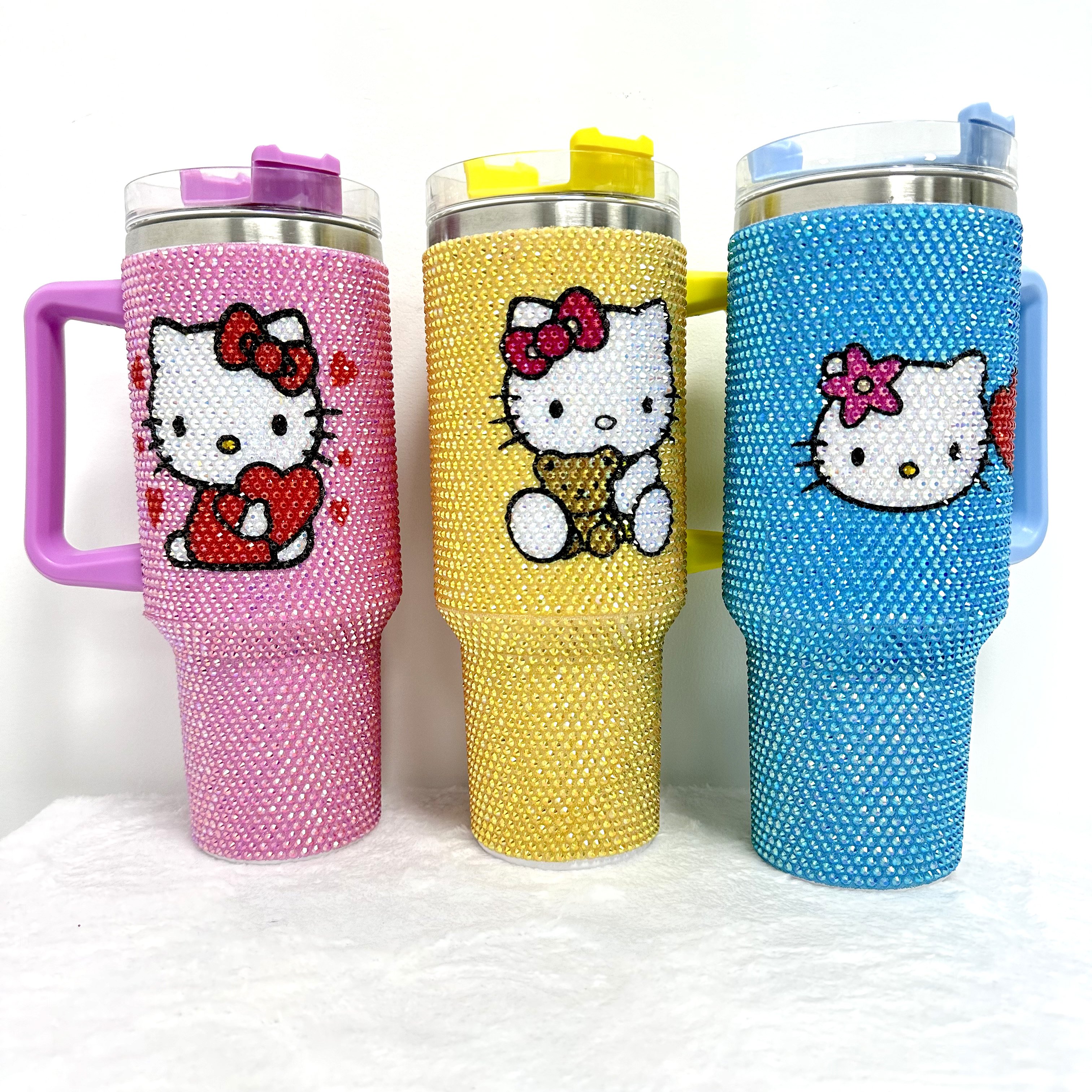2025 christmas gift mug custom Cartoon KT Rhinestone insulated thermal 40oz travel tumbler water bottle leakproof lid
