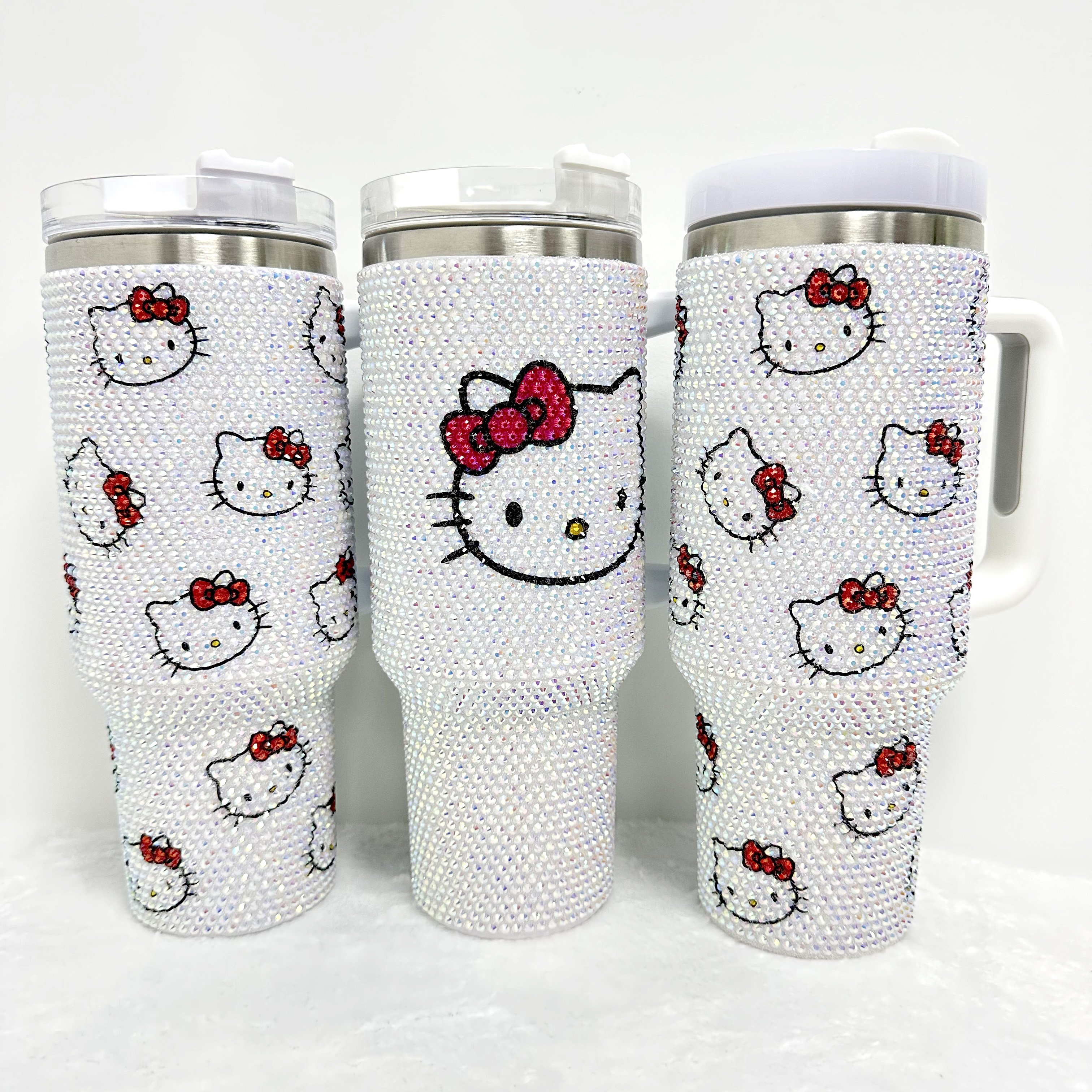 2025 christmas gift mug custom Cartoon KT Rhinestone insulated thermal 40oz travel tumbler water bottle leakproof lid