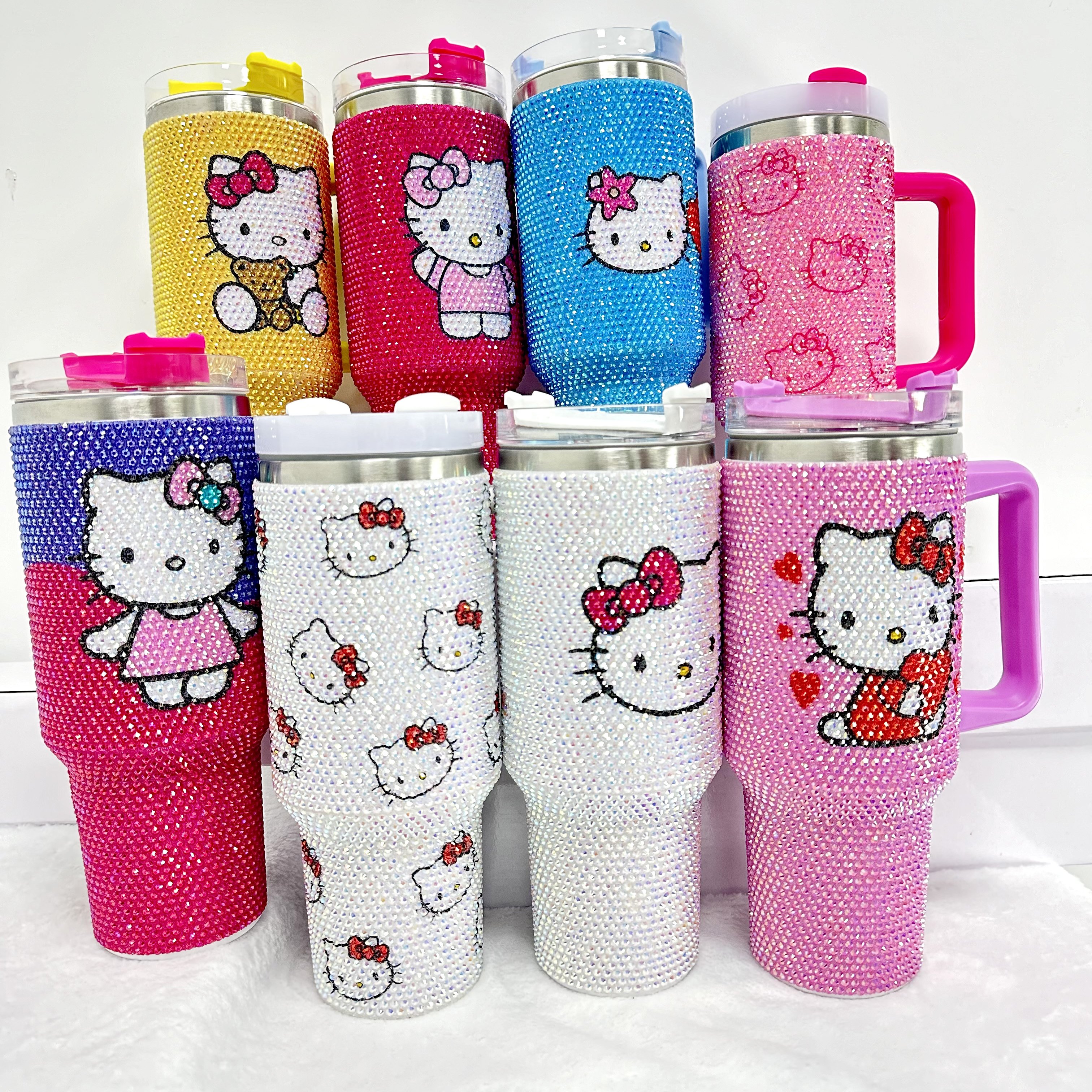 2025 christmas gift mug custom Cartoon KT Rhinestone insulated thermal 40oz travel tumbler water bottle leakproof lid