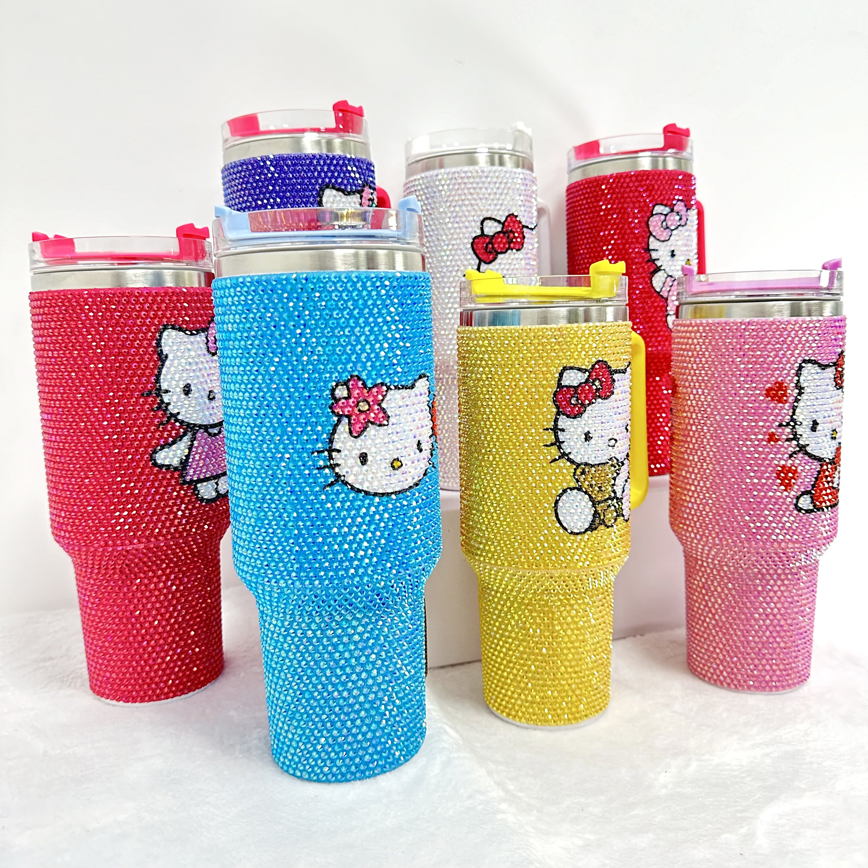 2025 christmas gift mug custom Cartoon KT Rhinestone insulated thermal 40oz travel tumbler water bottle leakproof lid