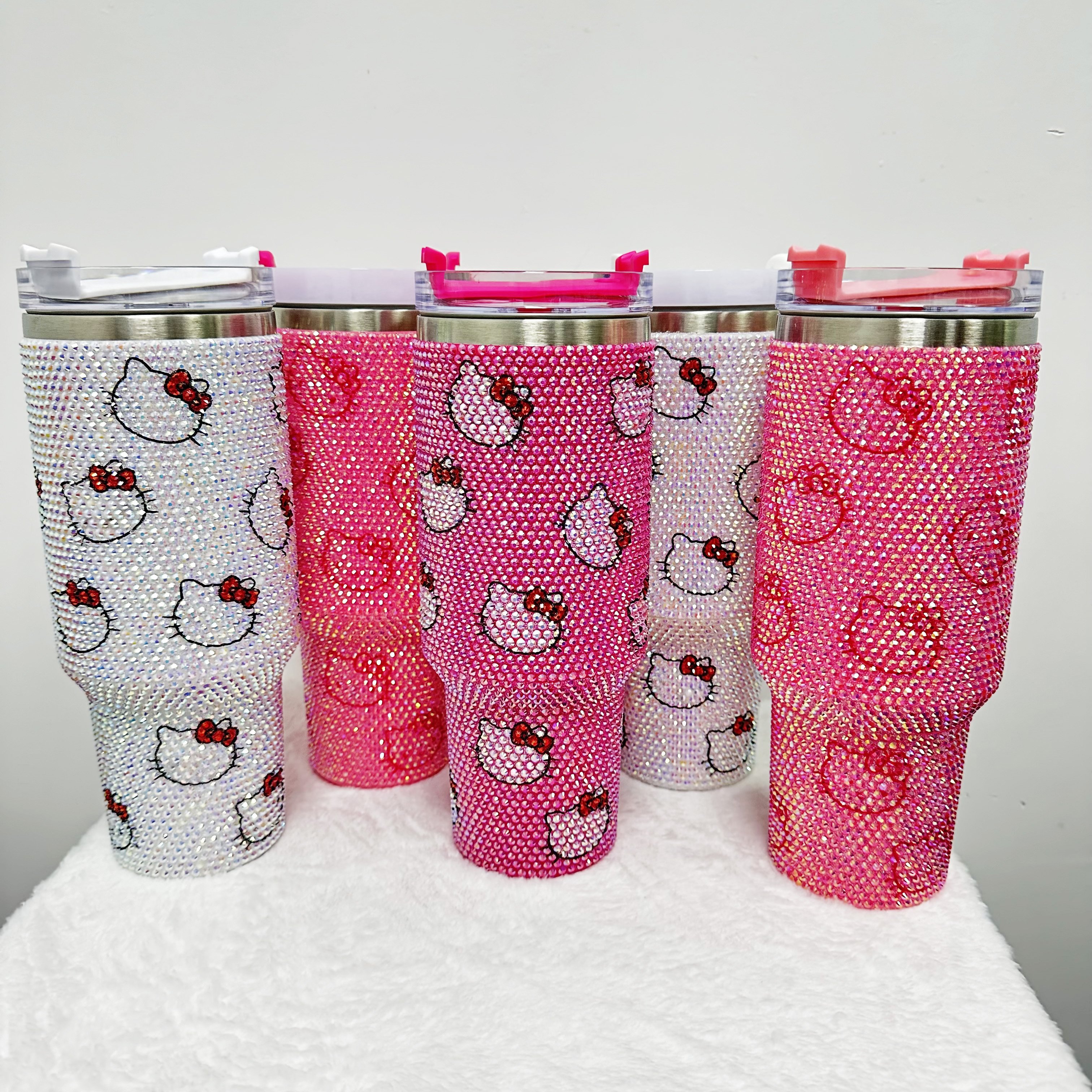 2025 christmas gift mug custom Cartoon KT Rhinestone insulated thermal 40oz travel tumbler water bottle leakproof lid