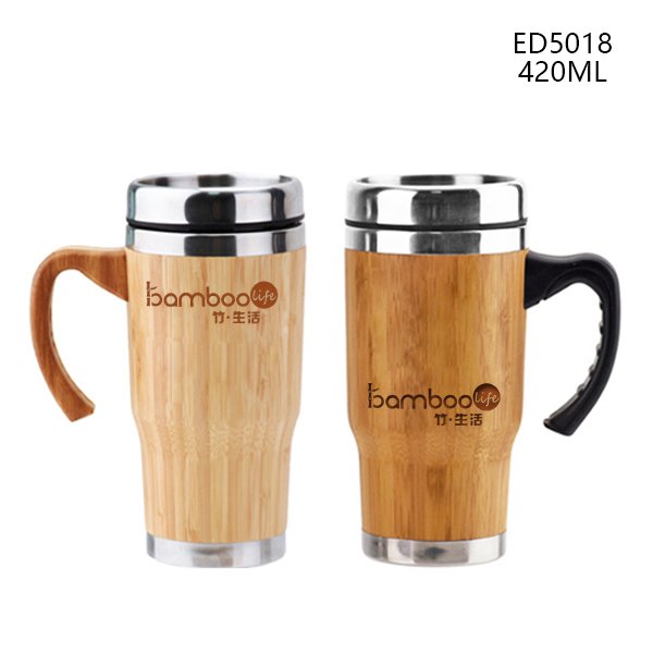 BA6009 260ML Natural Bamboo Cover Ceramic Inner Water Bottles Wholesale
