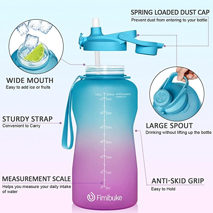 1 Gallon water bottle with Straw & Strap & Insulated Neoprene Holder Carrier Bag