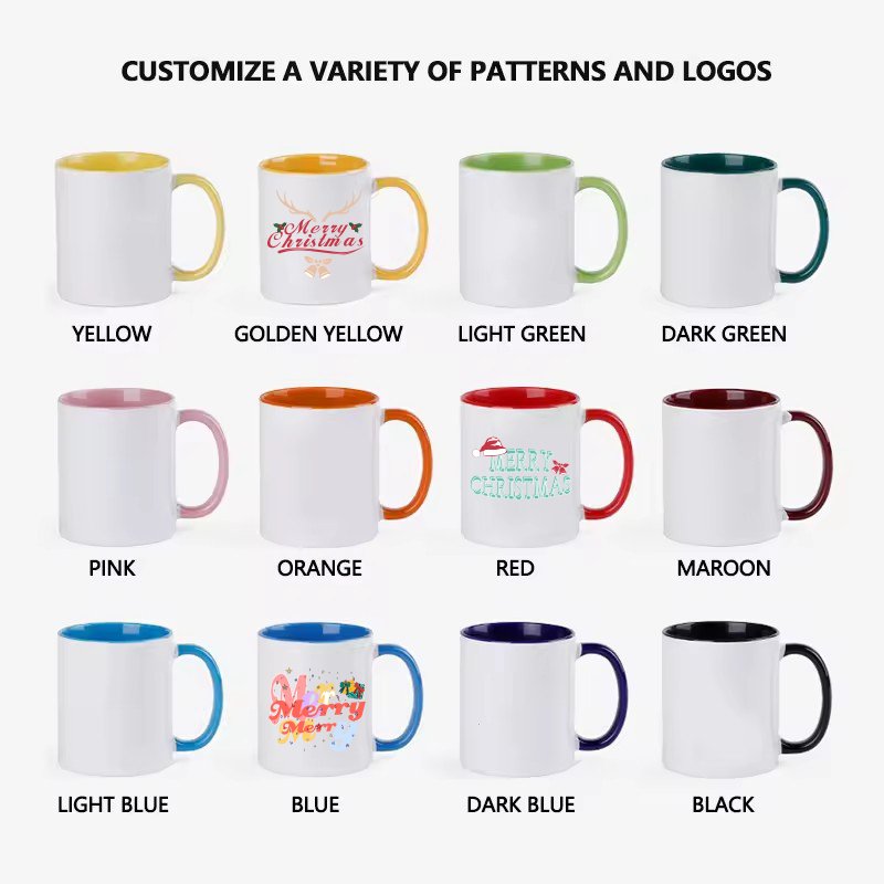 Wholesale custom Christmas different color white blank 11 oz sublimation mugs white ceramic mugs personalised mug with logo