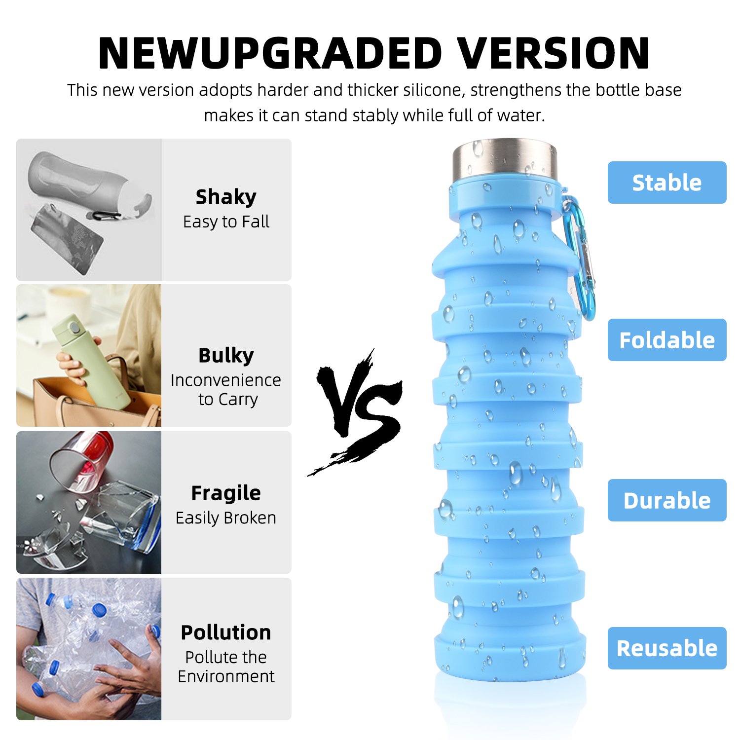 Portable LFGB silicone material collapsible water bottle Foldable Silicone Water Bottle