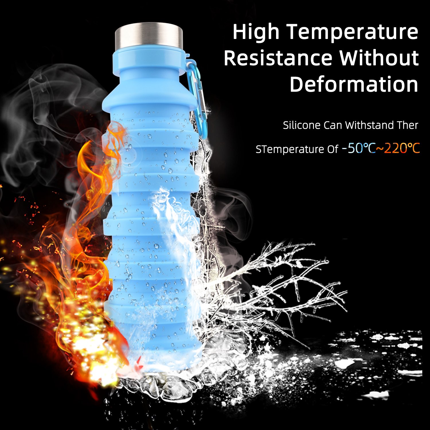 Portable LFGB silicone material collapsible water bottle Foldable Silicone Water Bottle
