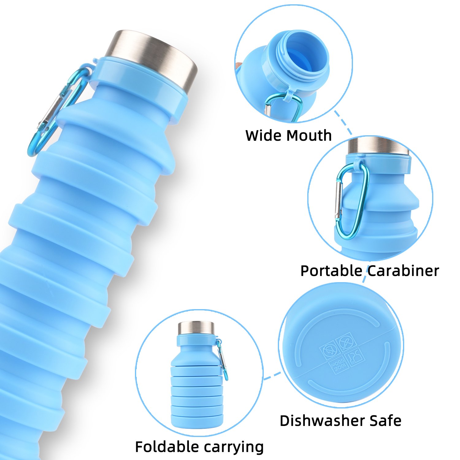 Portable LFGB silicone material collapsible water bottle Foldable Silicone Water Bottle