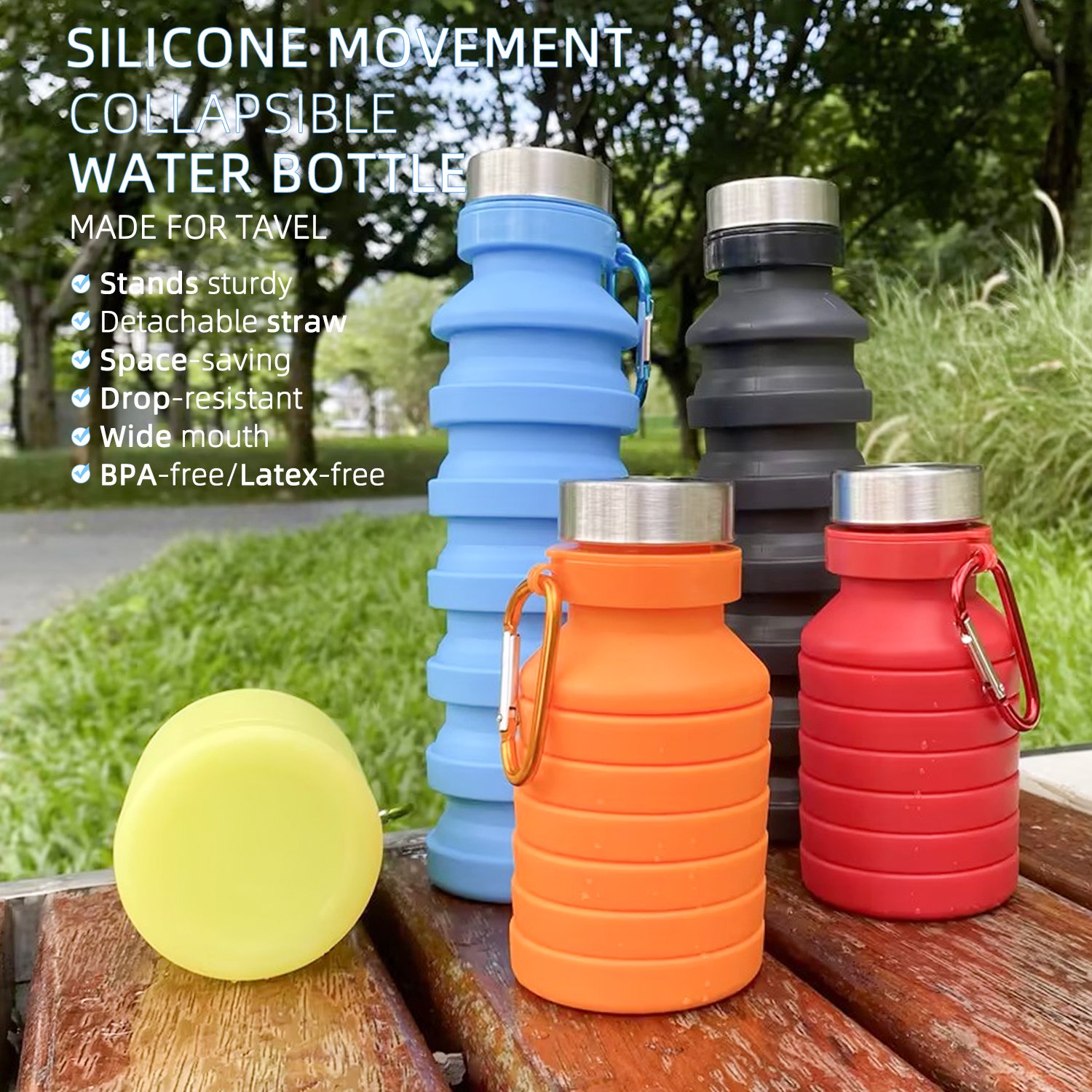 Portable LFGB silicone material collapsible water bottle Foldable Silicone Water Bottle