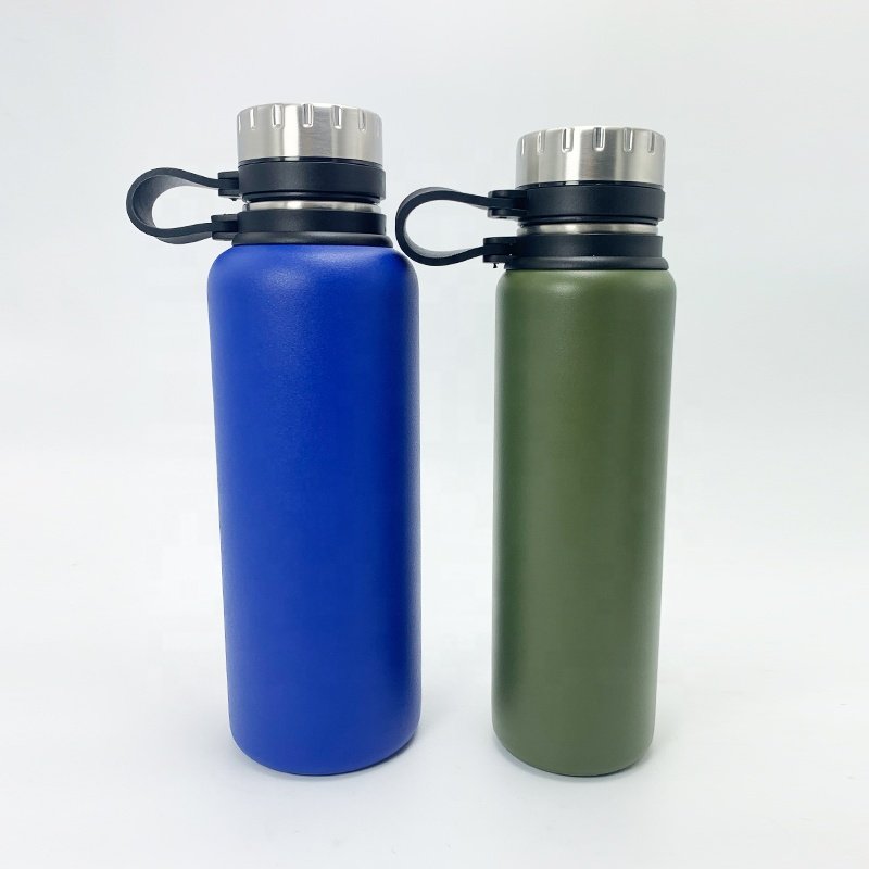 Outdoor BPA free double wall stainless steel personalized custom termo water bottle vacuum insulated flask with stripe