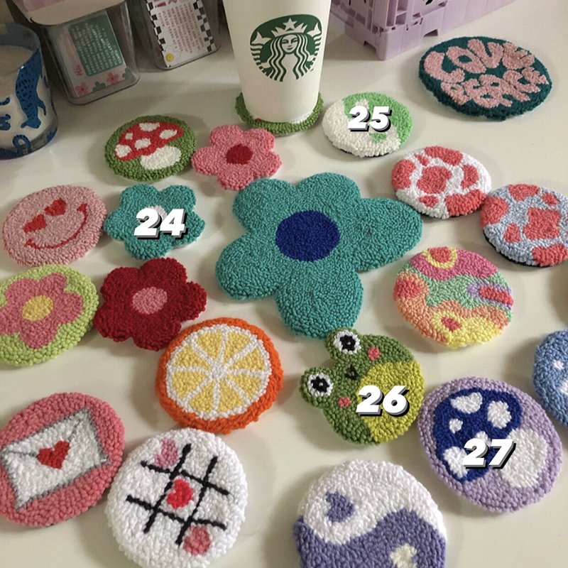 Handmade Punch Needle Coasters Monstera Pattern Monstera Leaf Mug Rug Set 2 Piece Punch Needle Coasters