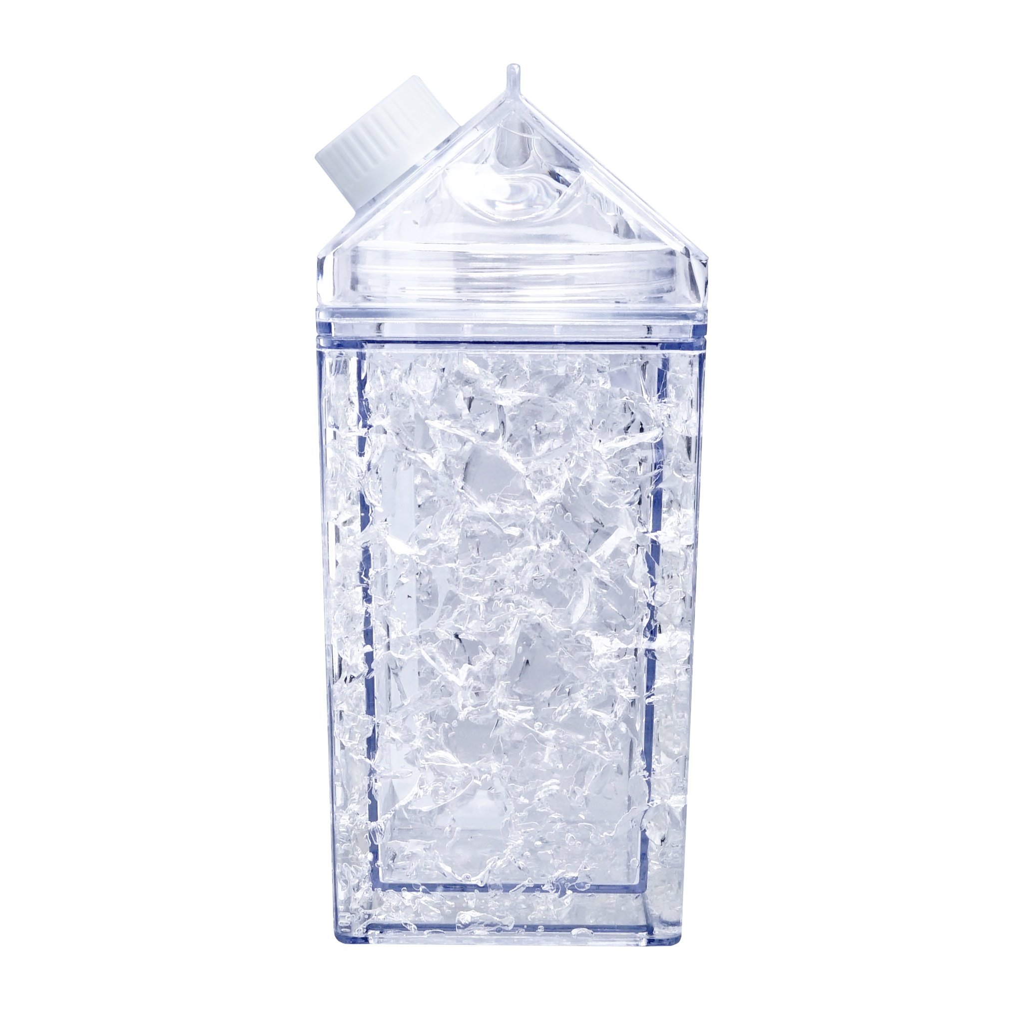 Wholesale Food Grade 380ml Custom Double wall square Plastic Straw Milk Carton Water Bottles with refrigerating fluid