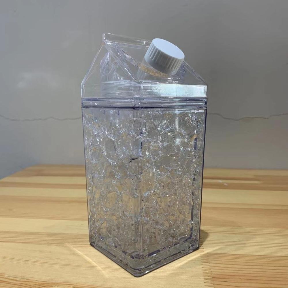 Wholesale Food Grade 380ml Custom Double wall square Plastic Straw Milk Carton Water Bottles with refrigerating fluid