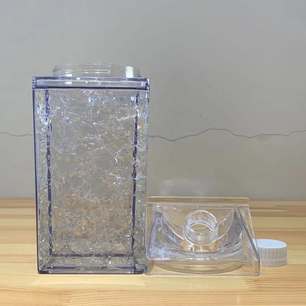 Wholesale Food Grade 380ml Custom Double wall square Plastic Straw Milk Carton Water Bottles with refrigerating fluid