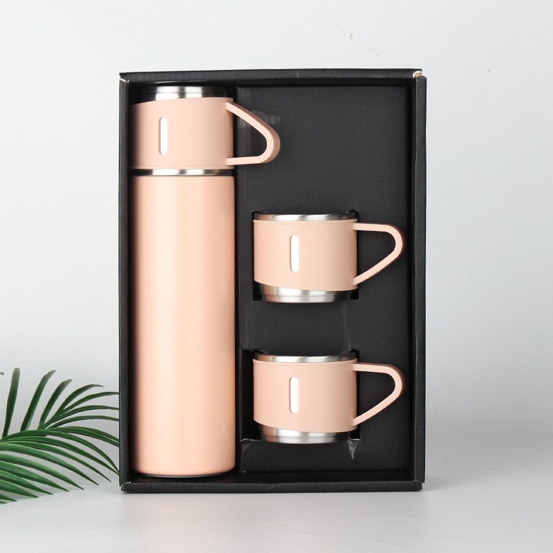Custom Logo Double Wall Insulated Metal Water Bottle Cups Stainless Steel Thermal Vacuum Flask Gift Set