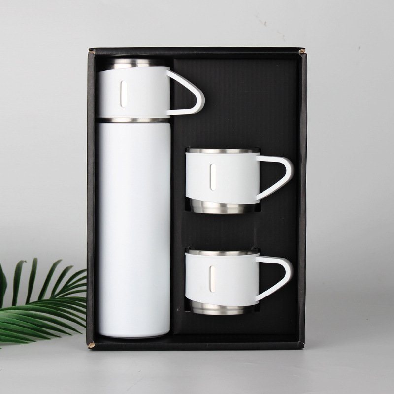 Custom Logo Double Wall Insulated Metal Water Bottle Cups Stainless Steel Thermal Vacuum Flask Gift Set
