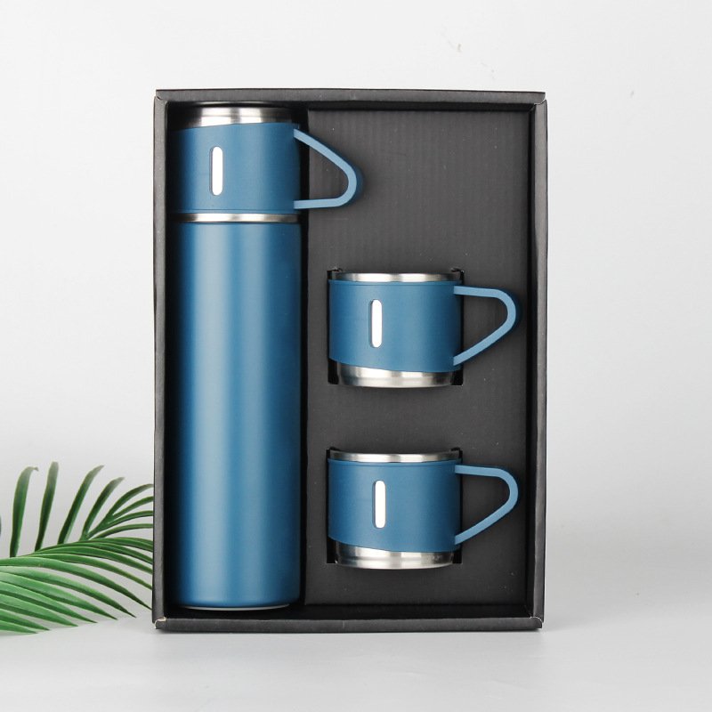 Custom Logo Double Wall Insulated Metal Water Bottle Cups Stainless Steel Thermal Vacuum Flask Gift Set