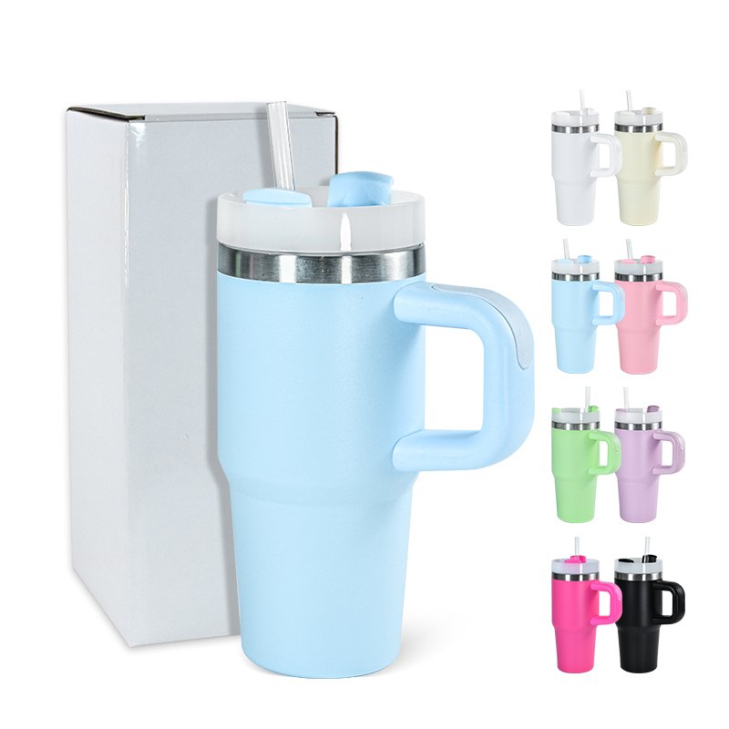 Custom Stainless Steel Kid Tumbler double wall powder coated 14oz Coffee Mug With Lid And Straw