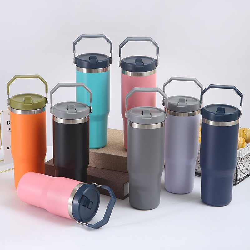 20oz 30oz StainlessTravel Tumbler Mug Double Wall Vacuum Insulated Coffee Mug with Straw Lid and Handle Stainless Steel Mugs