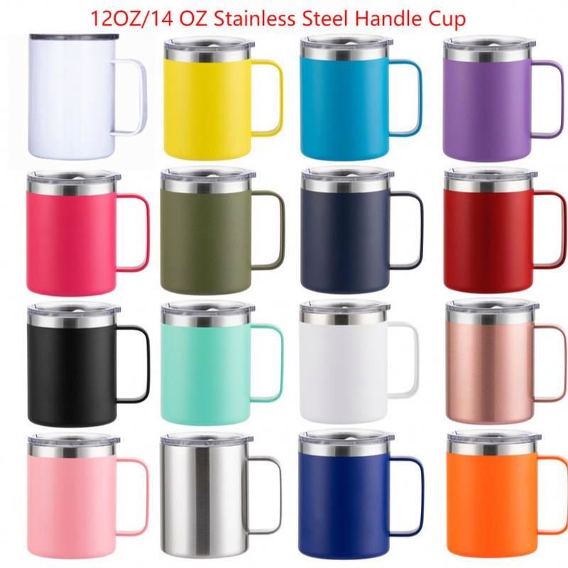 Hot Selling 14oz Double Walled Vacuum Coffee Mug Cup 304 Stainless Steel Metal Insulated Tea Mugs Beer Drinking Cups With Handle