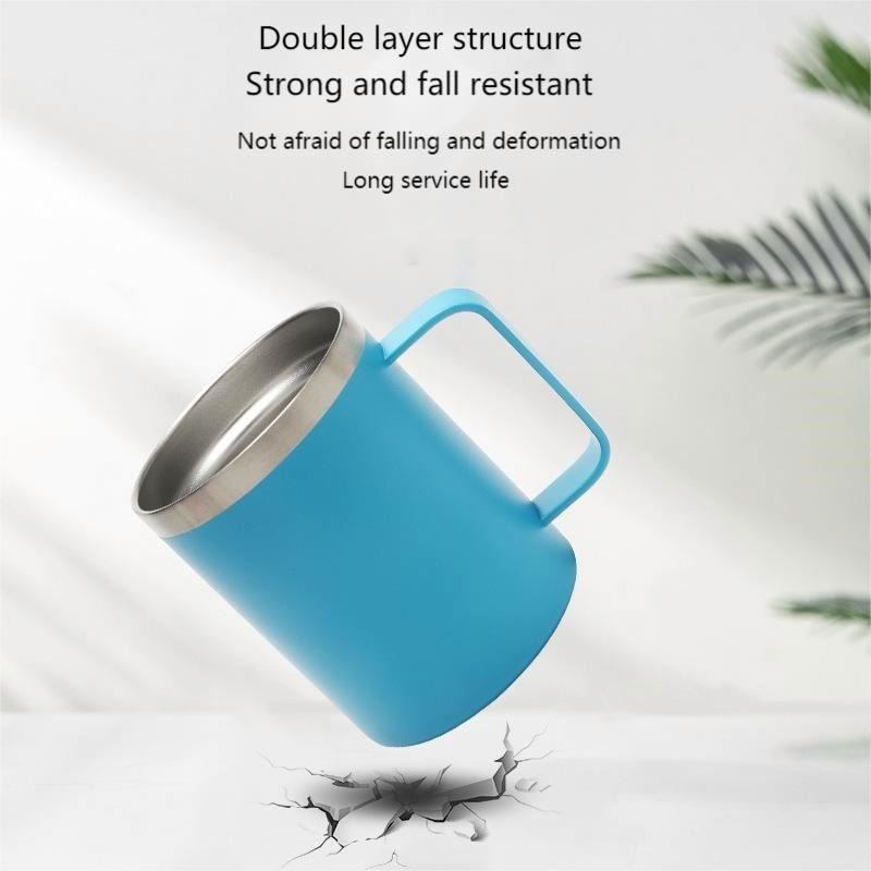 Hot Selling 14oz Double Walled Vacuum Coffee Mug Cup 304 Stainless Steel Metal Insulated Tea Mugs Beer Drinking Cups With Handle