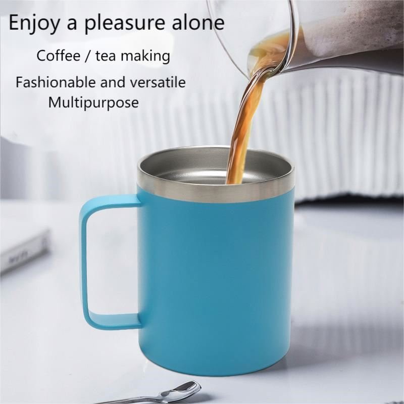 Hot Selling 14oz Double Walled Vacuum Coffee Mug Cup 304 Stainless Steel Metal Insulated Tea Mugs Beer Drinking Cups With Handle