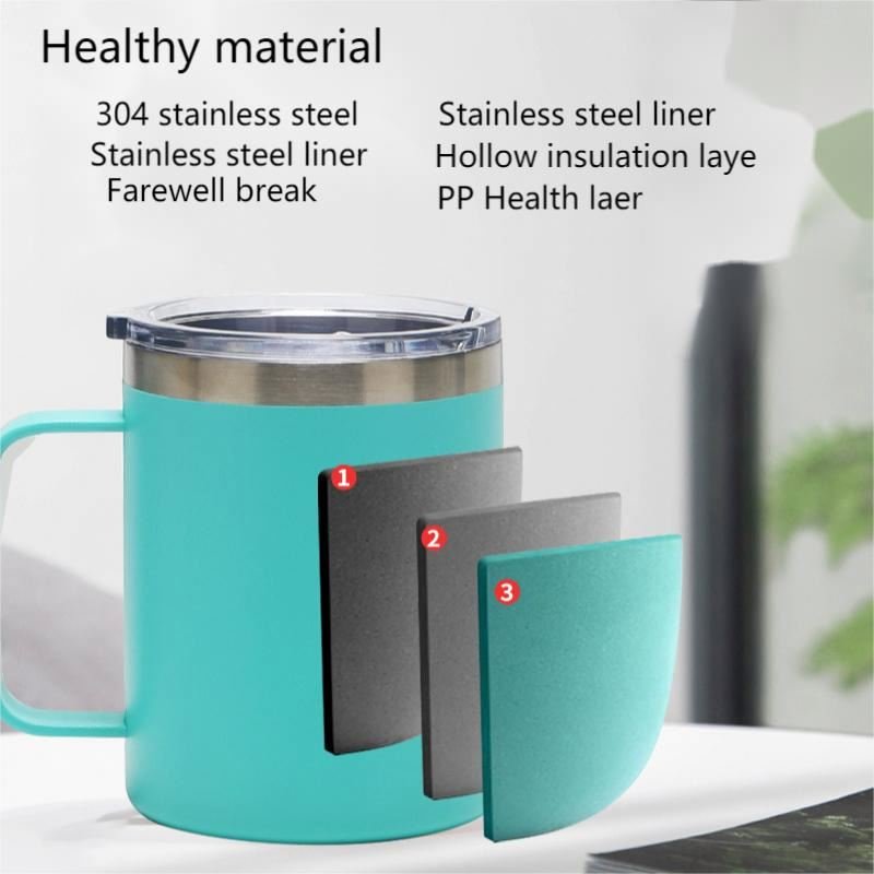 Hot Selling 14oz Double Walled Vacuum Coffee Mug Cup 304 Stainless Steel Metal Insulated Tea Mugs Beer Drinking Cups With Handle