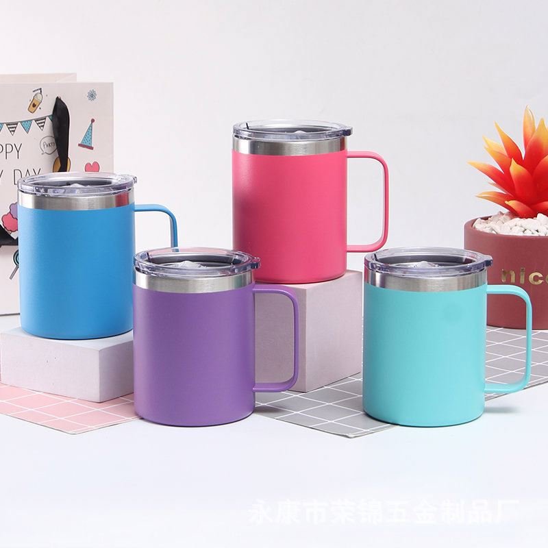Hot Selling 14oz Double Walled Vacuum Coffee Mug Cup 304 Stainless Steel Metal Insulated Tea Mugs Beer Drinking Cups With Handle