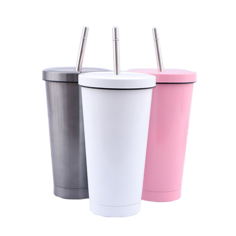 Custom Matte Black Double Wall Coffee Tumbler Cup 500/750ml Stainless Steel Vacuum Insulated Straw Tumbler with Lid & Straw