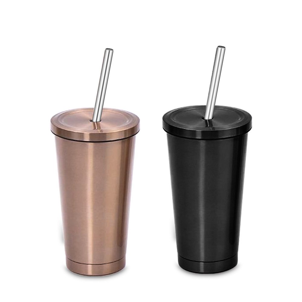 Custom Matte Black Double Wall Coffee Tumbler Cup 500/750ml Stainless Steel Vacuum Insulated Straw Tumbler with Lid & Straw
