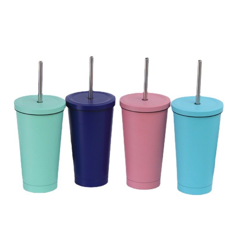 Custom Matte Black Double Wall Coffee Tumbler Cup 500/750ml Stainless Steel Vacuum Insulated Straw Tumbler with Lid & Straw
