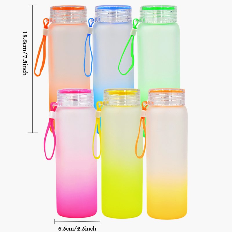 US Warehouse Diy 17oz 500ml Ombre Sublimation Blank Gradient Glass Water Bottle for Heat Press Printing Gradient Color