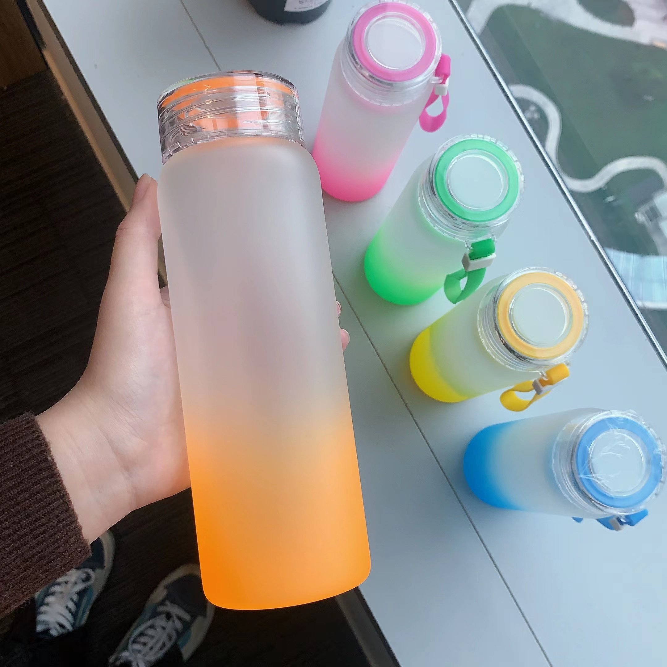 US Warehouse Diy 17oz 500ml Ombre Sublimation Blank Gradient Glass Water Bottle for Heat Press Printing Gradient Color