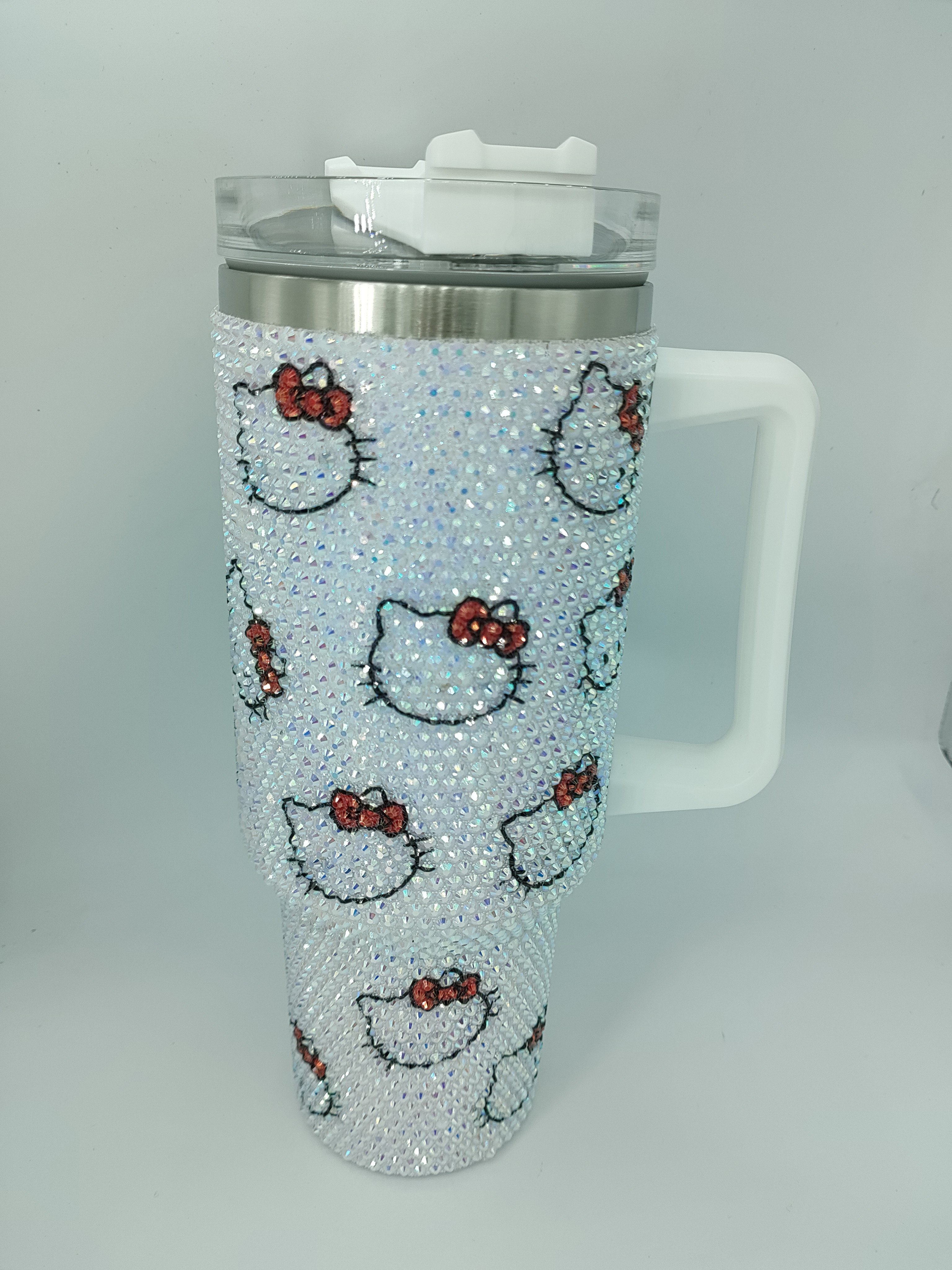 Customized cartoon Kitty handmade Bling Rhinestone 40oz Tumbler Travel Car Cup mugs Double layered Insulated Water Bottle