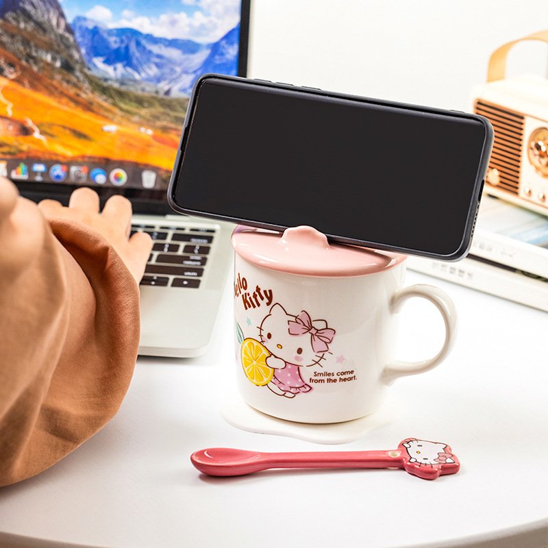 XUX Cute Creative Mug Kuromi Melody Drinking Cup Girl Heart Phone Holder Cup Friend Gift Wholesale