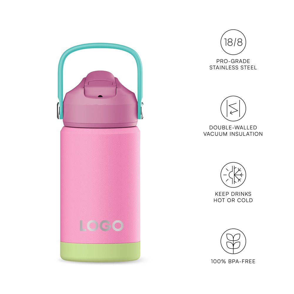 12oz Kids Water Bottle Pro Grade Stainless Steel Thermal Insulated Water Bottle with Optional Lids Slip Proof Bottom