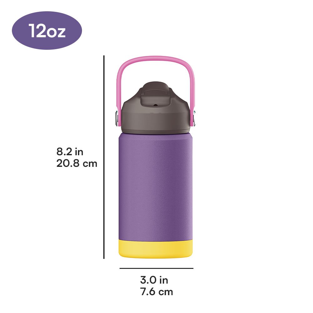 12oz Kids Water Bottle Pro Grade Stainless Steel Thermal Insulated Water Bottle with Optional Lids Slip Proof Bottom