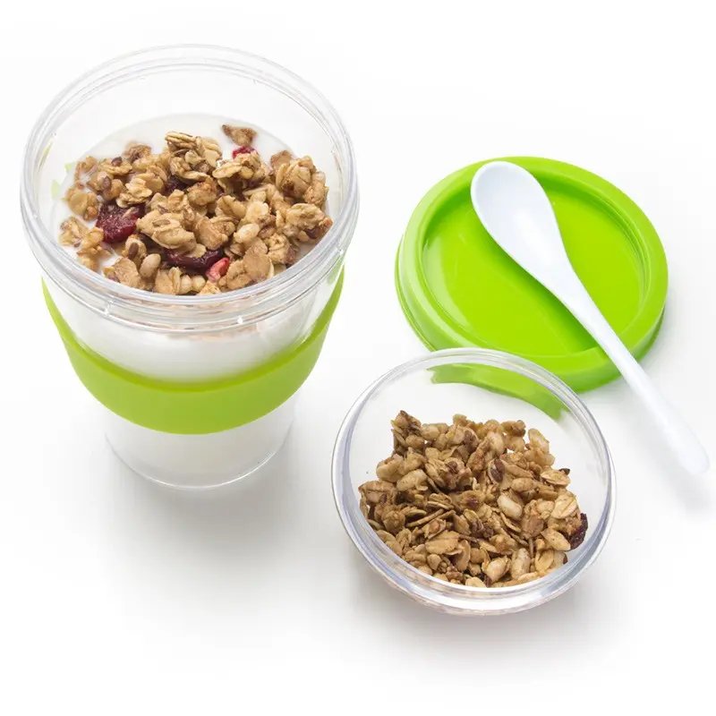 hongtai AS Yogurt Cup With Plastic Spoon Nut Yogurt Cup With Lid Reusable Plastic Mugs Breakfast Cup