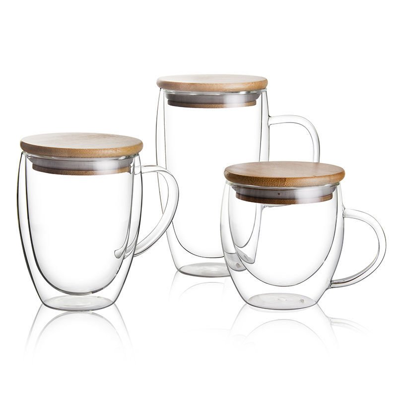 8oz 12oz 15oz Insulated Layer Clear Borosilicate Double Walled Glass Coffee Cups Mugs with Handle for Cappuccino Tea Latte