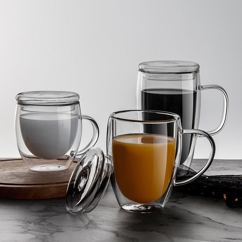 8oz 12oz 15oz Insulated Layer Clear Borosilicate Double Walled Glass Coffee Cups Mugs with Handle for Cappuccino Tea Latte