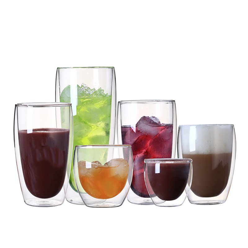 8oz 12oz 15oz Insulated Layer Clear Borosilicate Double Walled Glass Coffee Cups Mugs with Handle for Cappuccino Tea Latte