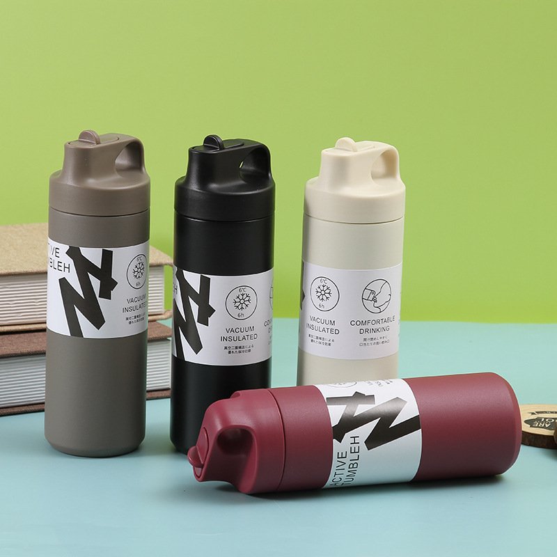 Outdoor sports custom 550ml double wall thermal vacuum flasks powder coated stainless steel insulated water bottle with straw