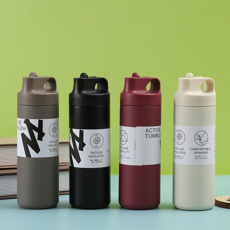 Outdoor sports custom 550ml double wall thermal vacuum flasks powder coated stainless steel insulated water bottle with straw
