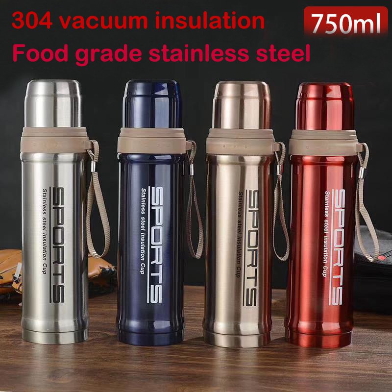 Insulated Vacuum Flask Cupthermos Water Bottle Stainless Steel Double Wall Travel Custom Logo Termos 750ml Black Camping Modern