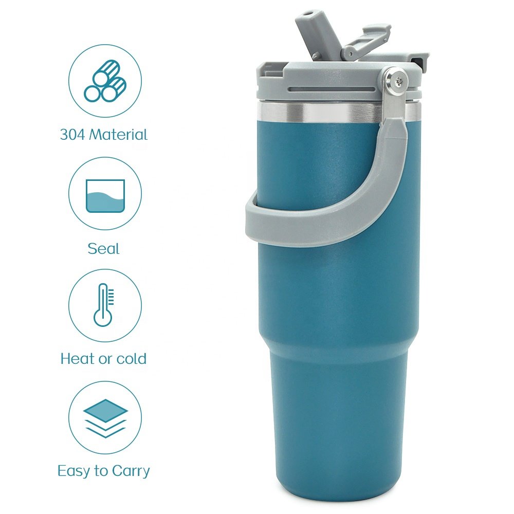 Custom 30oz Flip Straw Sublimation Stainless Steel Vacuum Insulated Tumbler 40oz Outdoor Mugs